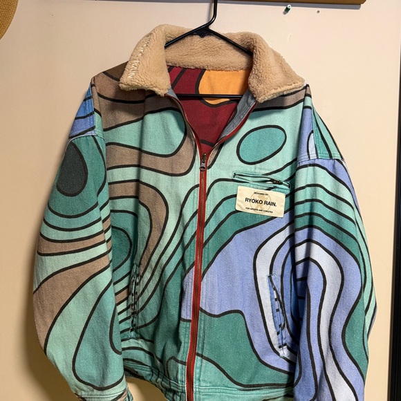 Reversible RYOKO RAIN 70s Work Jacket with Abstract Design - M - Picture 4 of 6